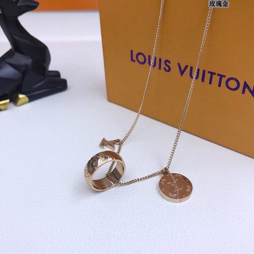 LV M62485 Louis Vuitton Monogram Charms Necklace Rose Gold