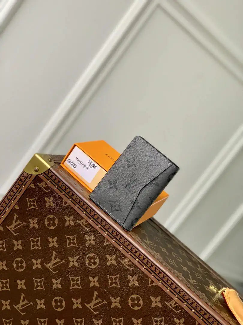 LV M63144 Louis Vuitton Pocket Organizer Coated Canvas Gray