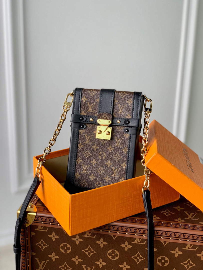 LV M63913 Louis Vuitton Vertical Trunk Pochette Bag Black - Default Title - View 1