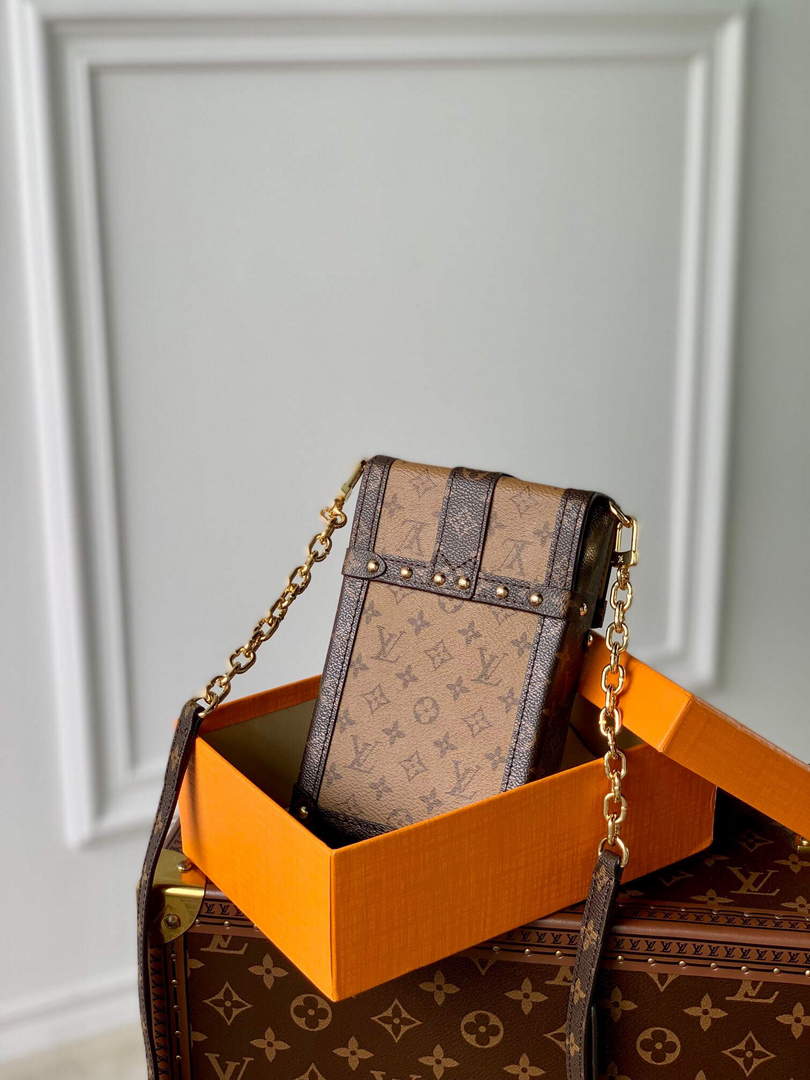 LV M63913 Louis Vuitton Vertical Trunk Pochette Bag Brown - Default Title - View 2