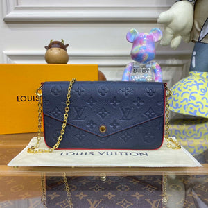 LV M64064 Louis Vuitton Felicie Pochette Monogram Empreinte Bag Black with Red - Default Title - View 1