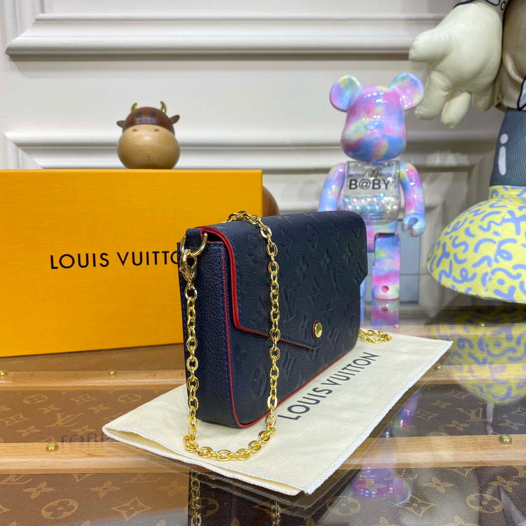 LV M64064 Louis Vuitton Felicie Pochette Monogram Empreinte Bag Black with Red