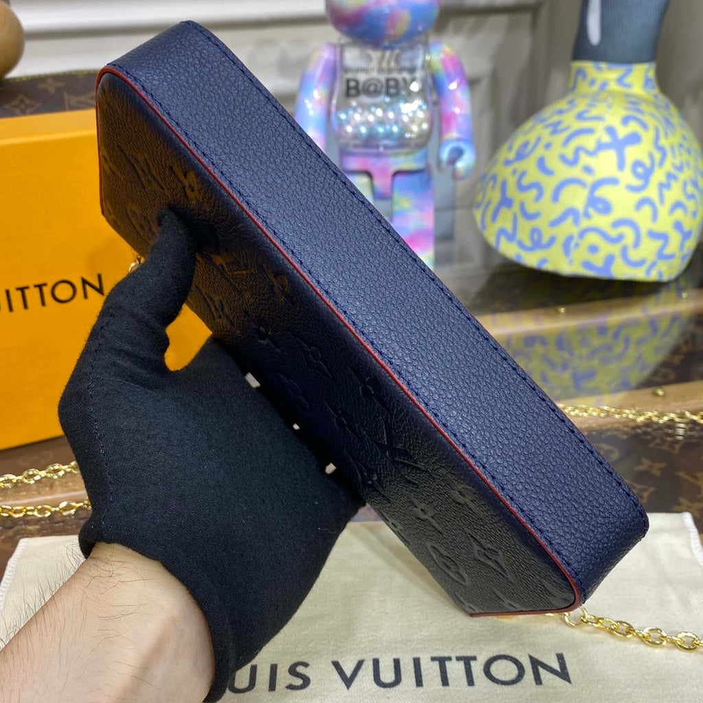LV M64064 Louis Vuitton Felicie Pochette Monogram Empreinte Bag Black with Red