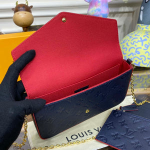 LV M64064 Louis Vuitton Felicie Pochette Monogram Empreinte Bag Black with Red - Default Title - View 9