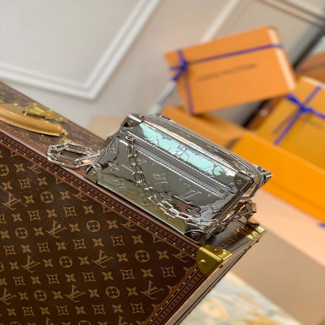 LV M68906 Louis Vuitton Mini Soft Trunk Bag Patent Silver - Default Title - View 1