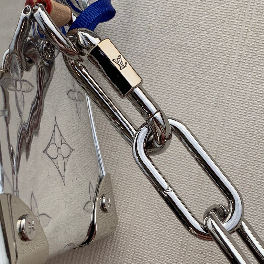 LV M68906 Louis Vuitton Mini Soft Trunk Bag Patent Silver