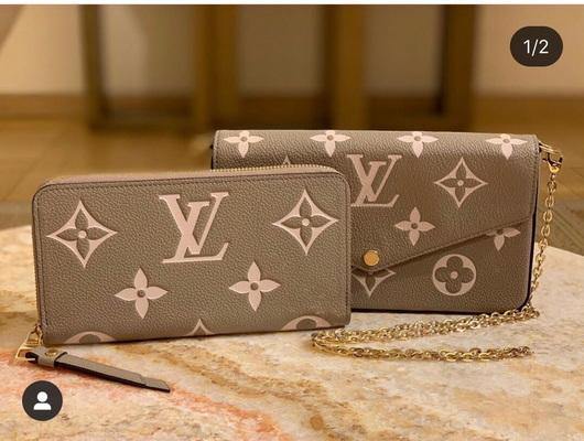 LV M69977 Louis Vuitton M80482 F¨¦licie Pochette Leather Tourterelle GrayCream - luxibagsmall