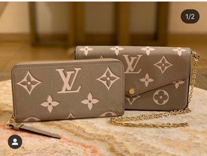 LV M69977 Louis Vuitton M80482 F¨¦licie Pochette Leather Tourterelle GrayCream - luxibagsmall
