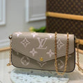 LV M69977 Louis Vuitton M80482 F¨¦licie Pochette Leather Tourterelle GrayCream - luxibagsmall