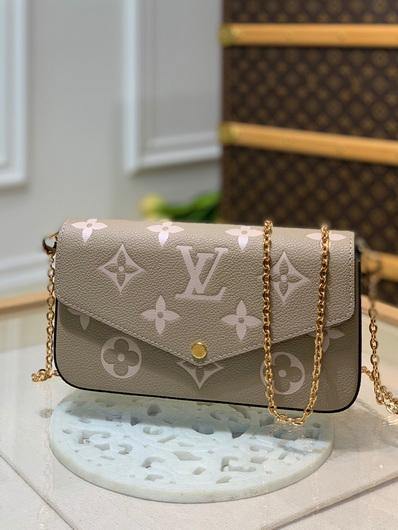 LV M69977 Louis Vuitton M80482 F¨¦licie Pochette Leather Tourterelle GrayCream - luxibagsmall
