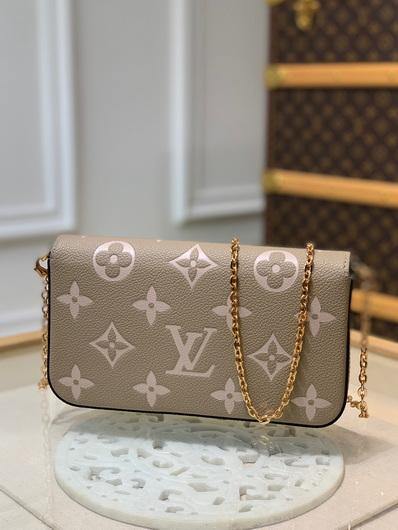 LV M69977 Louis Vuitton M80482 F¨¦licie Pochette Leather Tourterelle GrayCream - luxibagsmall
