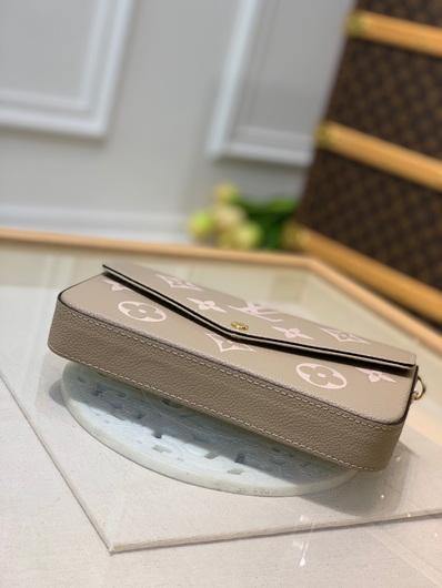 LV M69977 Louis Vuitton M80482 F¨¦licie Pochette Leather Tourterelle GrayCream - luxibagsmall