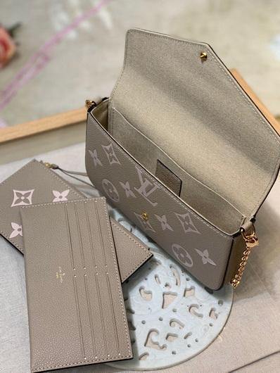 LV M69977 Louis Vuitton M80482 F¨¦licie Pochette Leather Tourterelle GrayCream - luxibagsmall