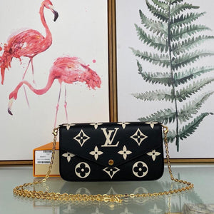 LV M69977 Louis Vuitton M80482 Game on Felicie Pochette Bag Black and Beige - Voguebags