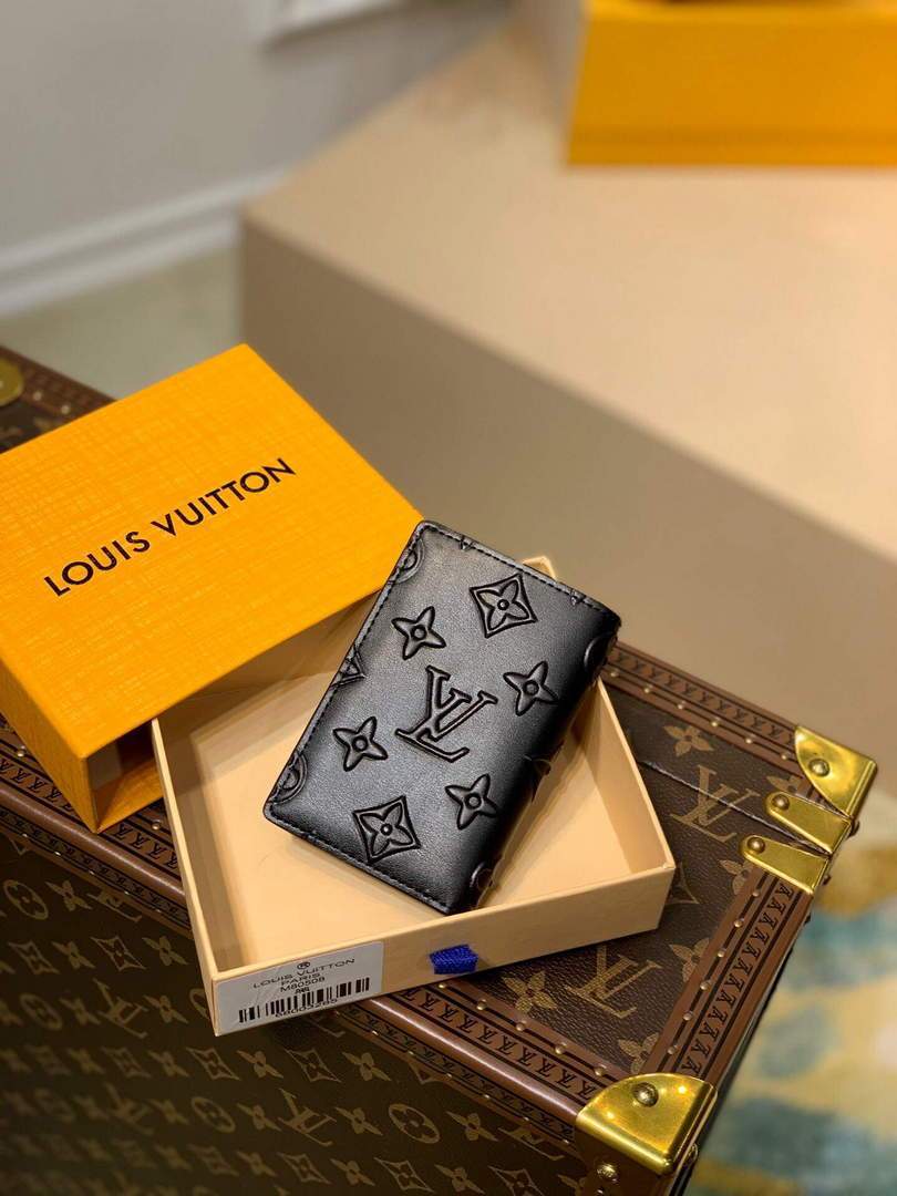 LV M80508 Louis Vuitton Pocker Organizer Slender Black Leather