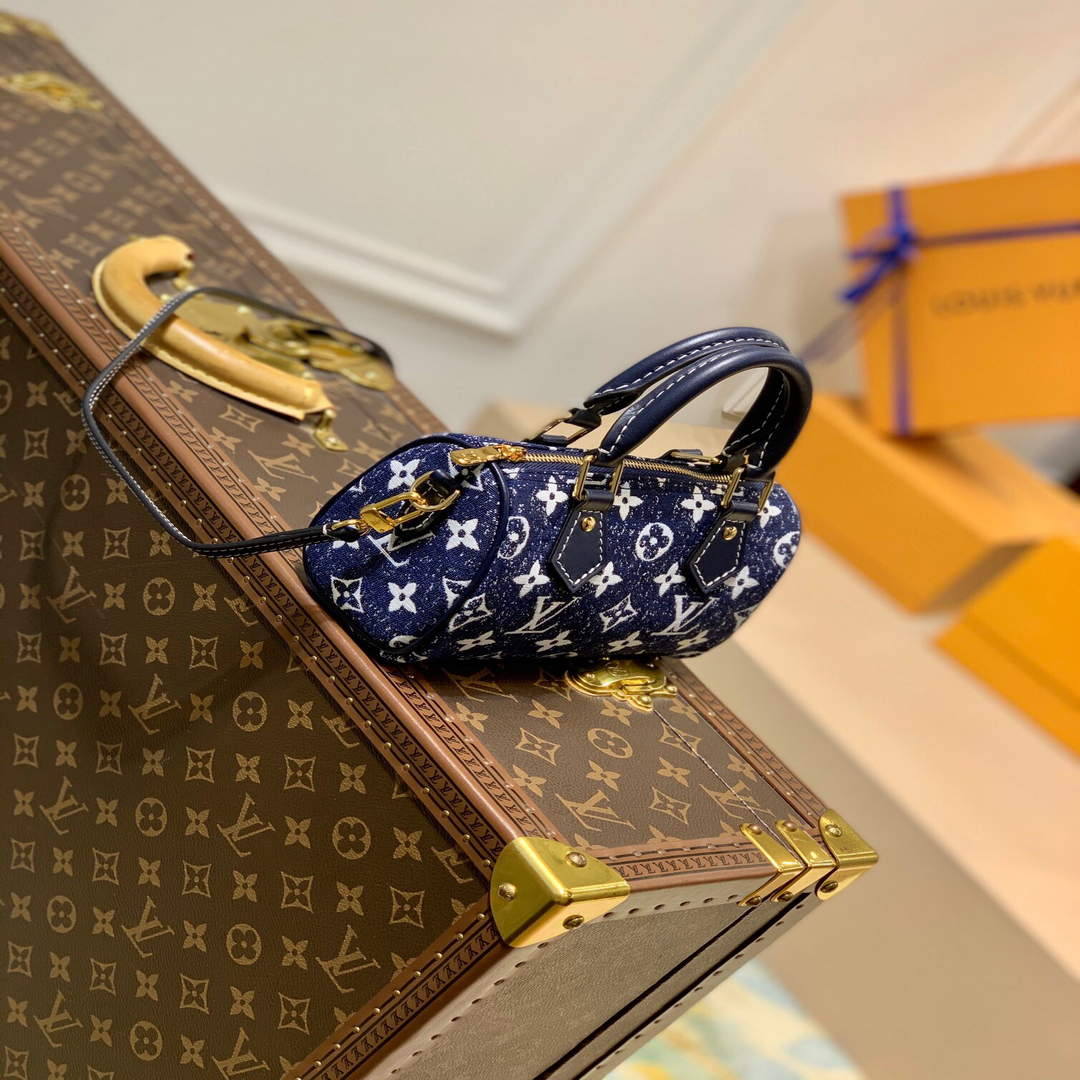 LV M81168 Louis Vuitton Nano Speedy Denim Leather Bag - Default Title - View 3