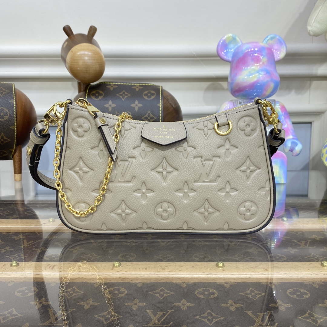 LV M81862 Louis Vuitton Easy Pouch On Strap Bag Monogram empreinte Tourterelle Beige - Default Title - View 1