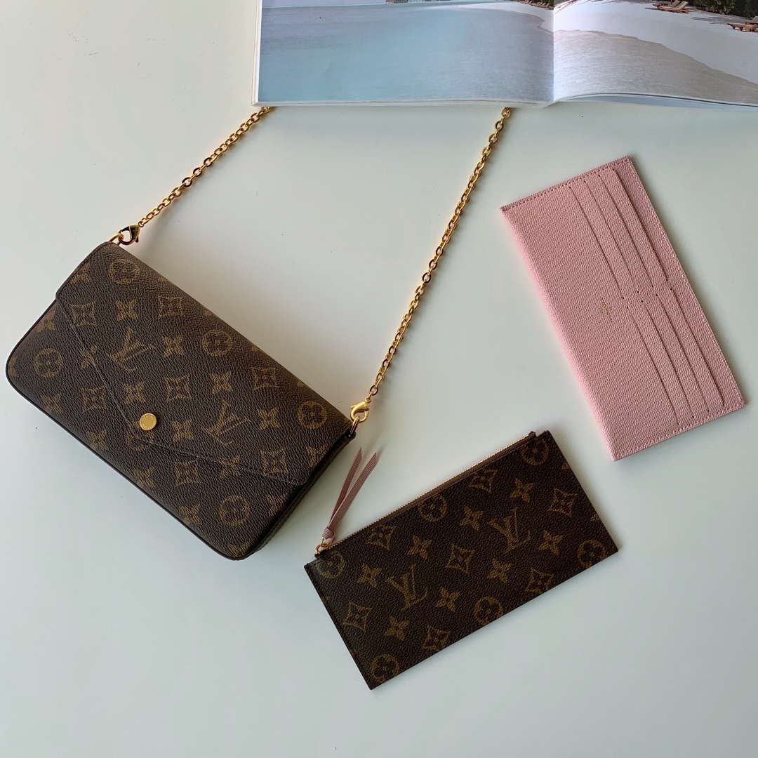 LV M81896 Louis Vuitton Felicie Pochette Bag M61276  Monogram Pink - Default Title - View 1