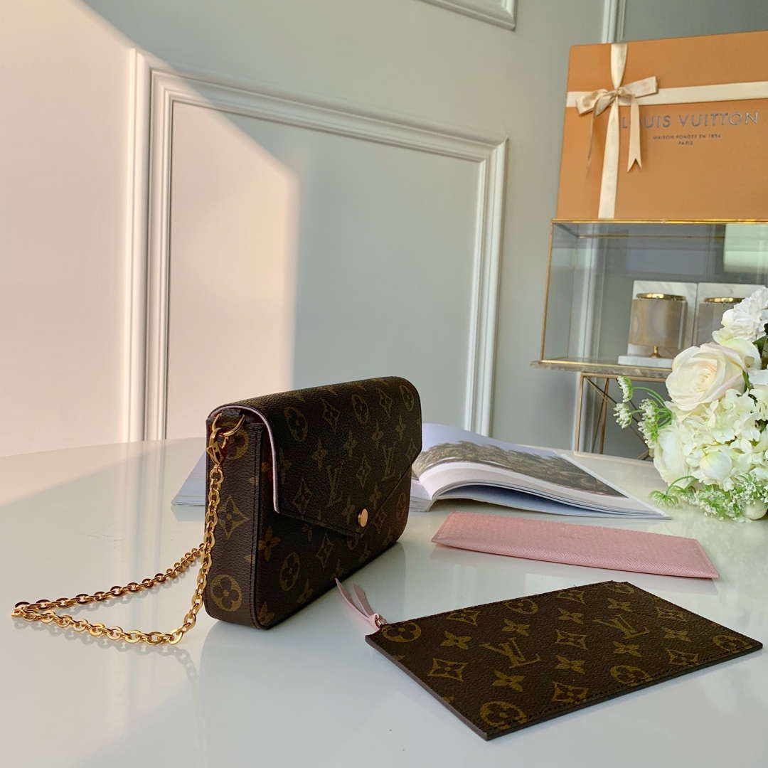 LV M81896 Louis Vuitton Felicie Pochette Bag M61276  Monogram Pink - Default Title - View 4