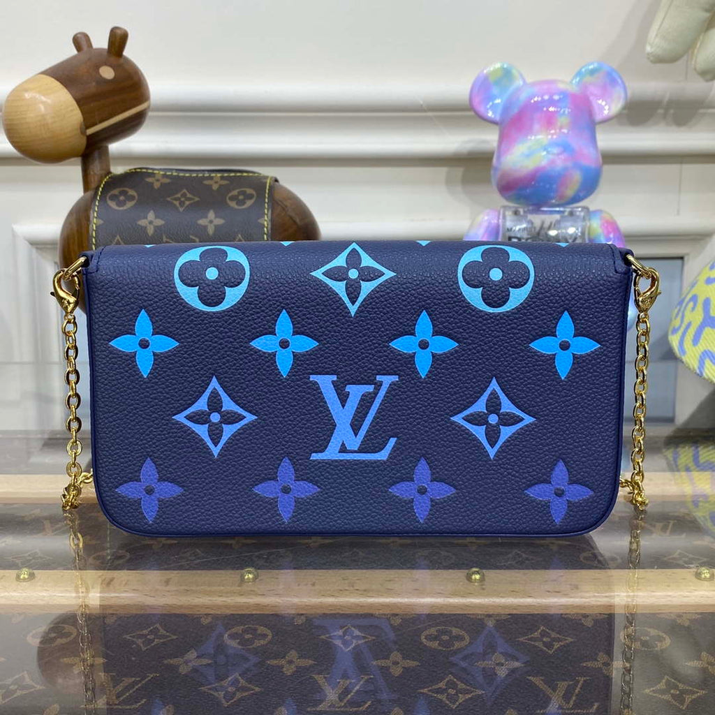 LV M82349 Louis Vuitton Felicie Pochette Monogram Empreinte Bag Navy Blue