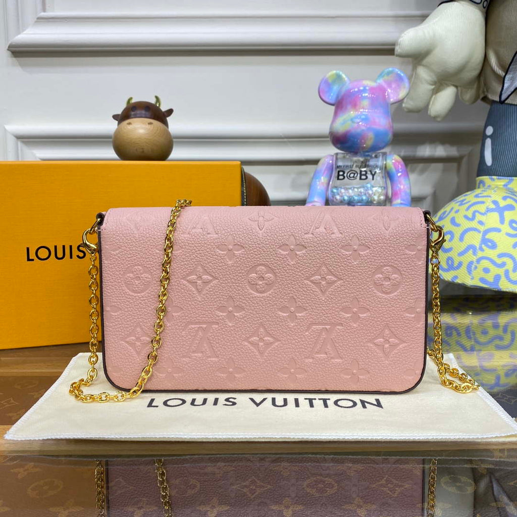 LV M82608 Louis Vuitton Felicie Pochette Monogram Empreinte Bag Rose Pink