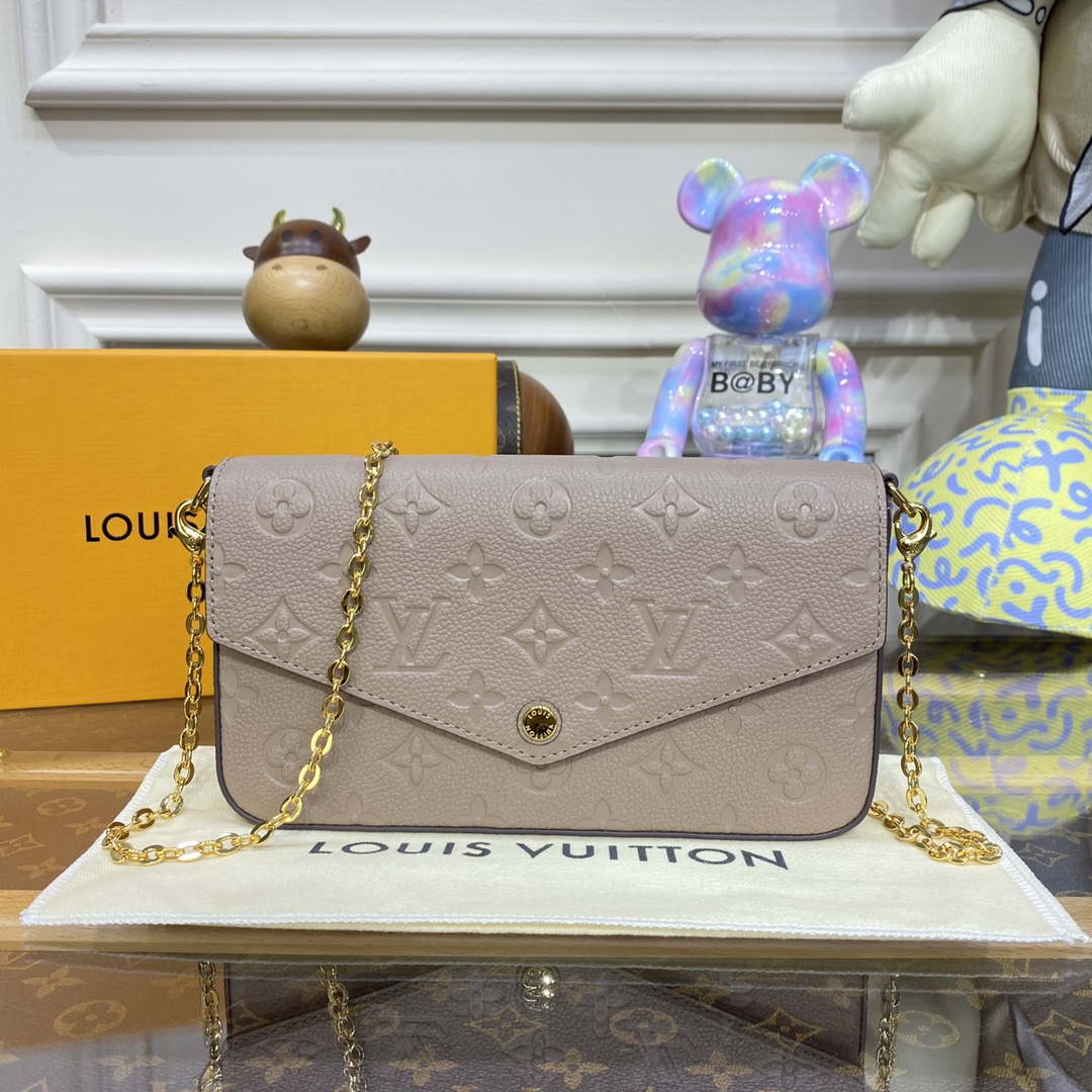 LV M82609 Louis Vuitton Felicie Pochette Monogram Empreinte Bag Tourterelle Beige - Default Title - View 1