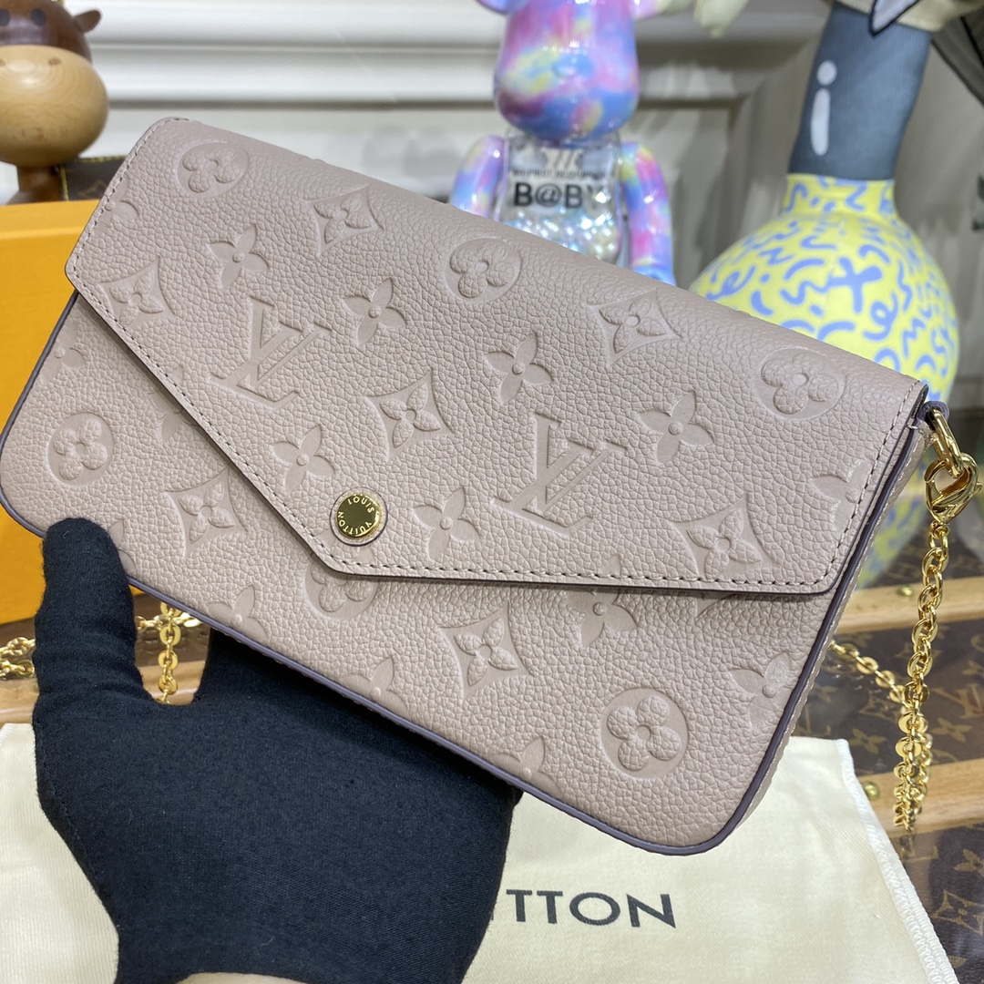 LV M82609 Louis Vuitton Felicie Pochette Monogram Empreinte Bag Tourterelle Beige - Default Title - View 5