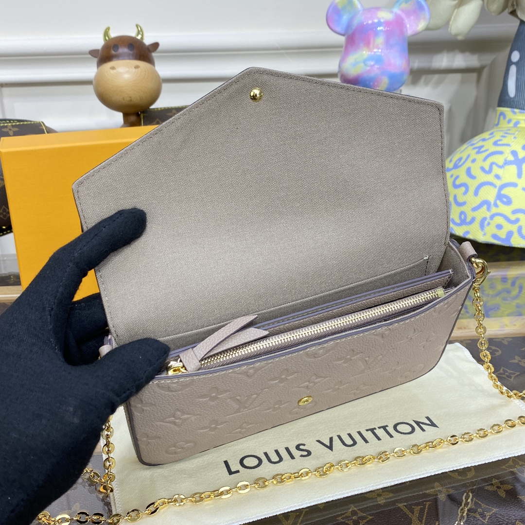 LV M82609 Louis Vuitton Felicie Pochette Monogram Empreinte Bag Tourterelle Beige - Default Title - View 9
