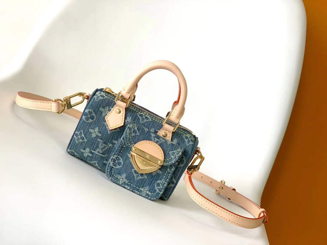 LV M82950 Louis Vuitton Nano Speedy Handbag Monogram Denim - Default Title - View 1