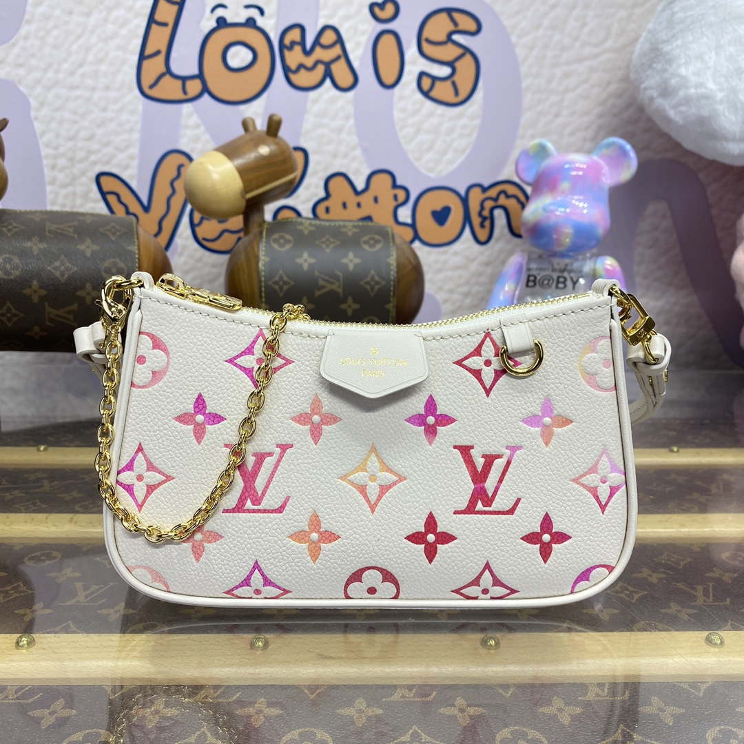LV M83448 Louis Vuitton Easy Pouch On Strap Bag Monogram Empreinte Crame Pink - Default Title - View 1
