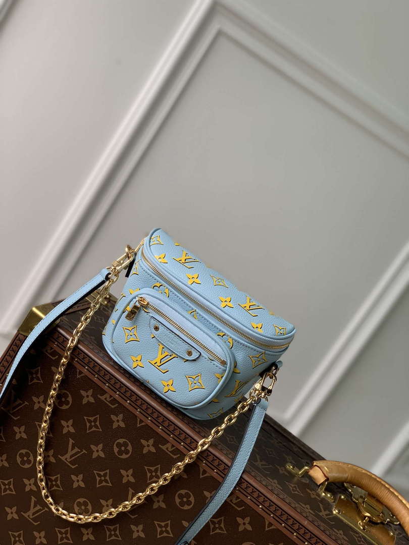 LV M83694 Louis Vuitton Mini Bumbag Monogram Empreinte Blue with Yellow - Default Title - View 1