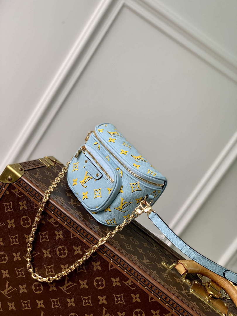 LV M83694 Louis Vuitton Mini Bumbag Monogram Empreinte Blue with Yellow