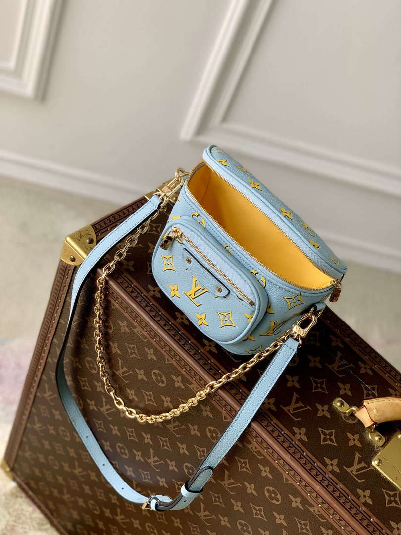 LV M83694 Louis Vuitton Mini Bumbag Monogram Empreinte Blue with Yellow - Default Title - View 9