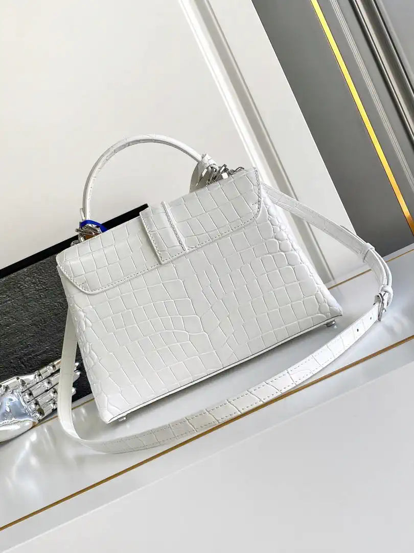 LV M84714 Louis Vuitton Crocodile pattern MM White