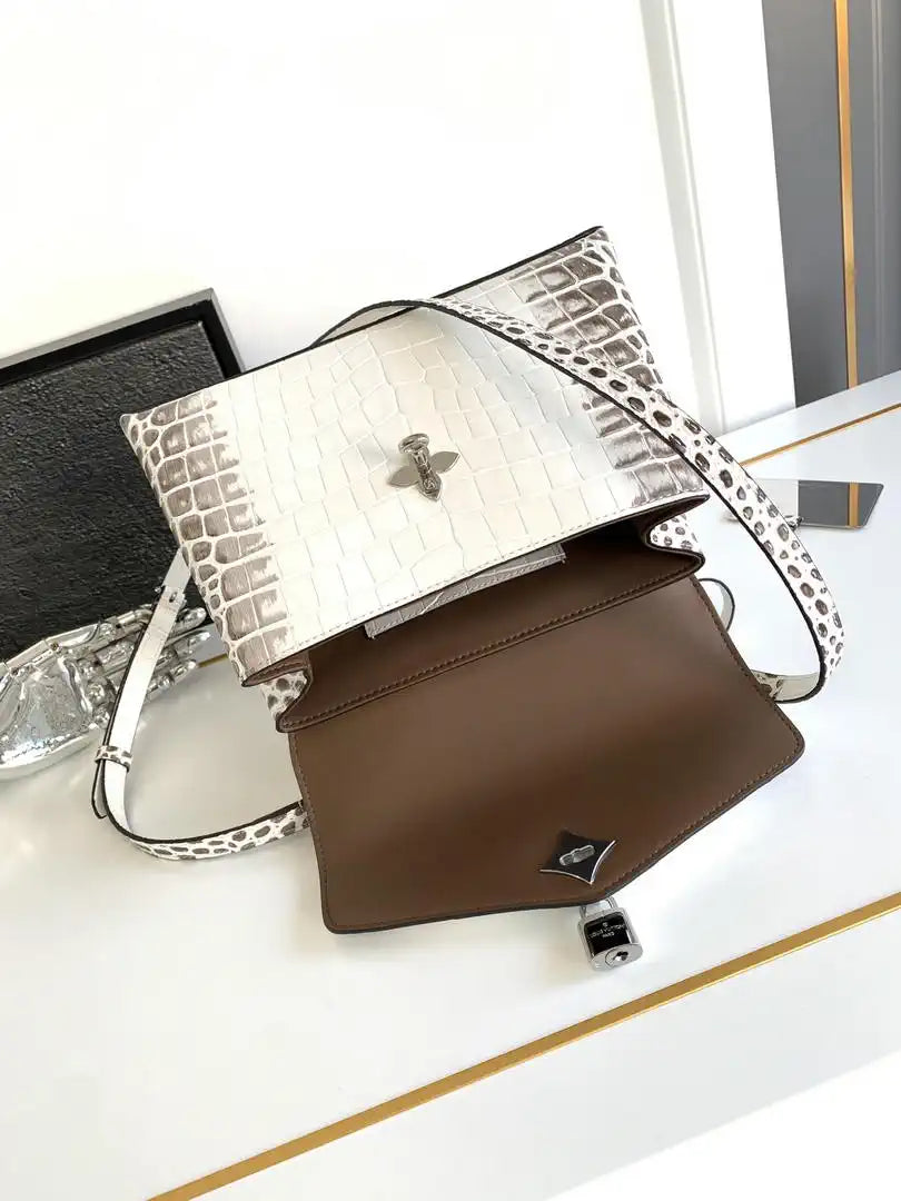 LV M84714 Louis Vuitton Crocodile pattern MM White &Gray