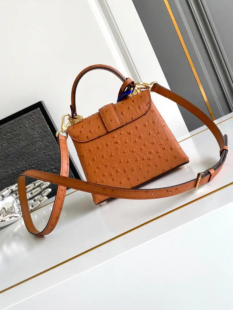 LV M87106 Louis Vuitton Ostrich Rose Des Vents Mini Brown