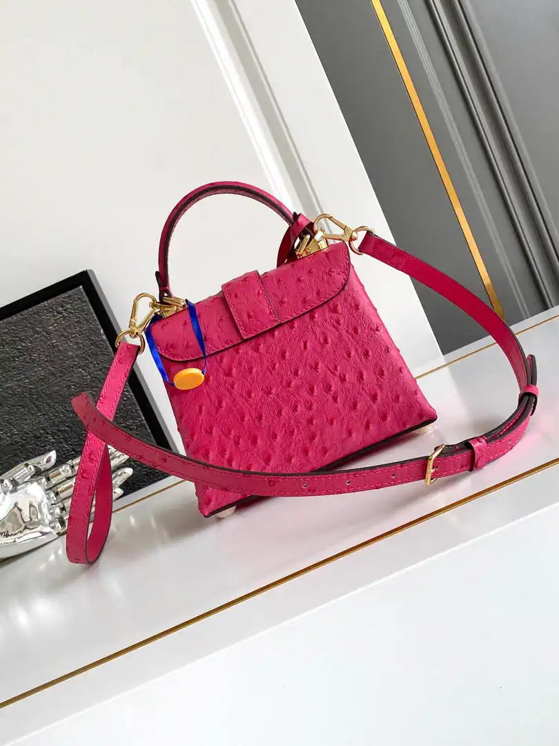 LV M87106 Louis Vuitton Ostrich Rose Des Vents Mini Rose Red