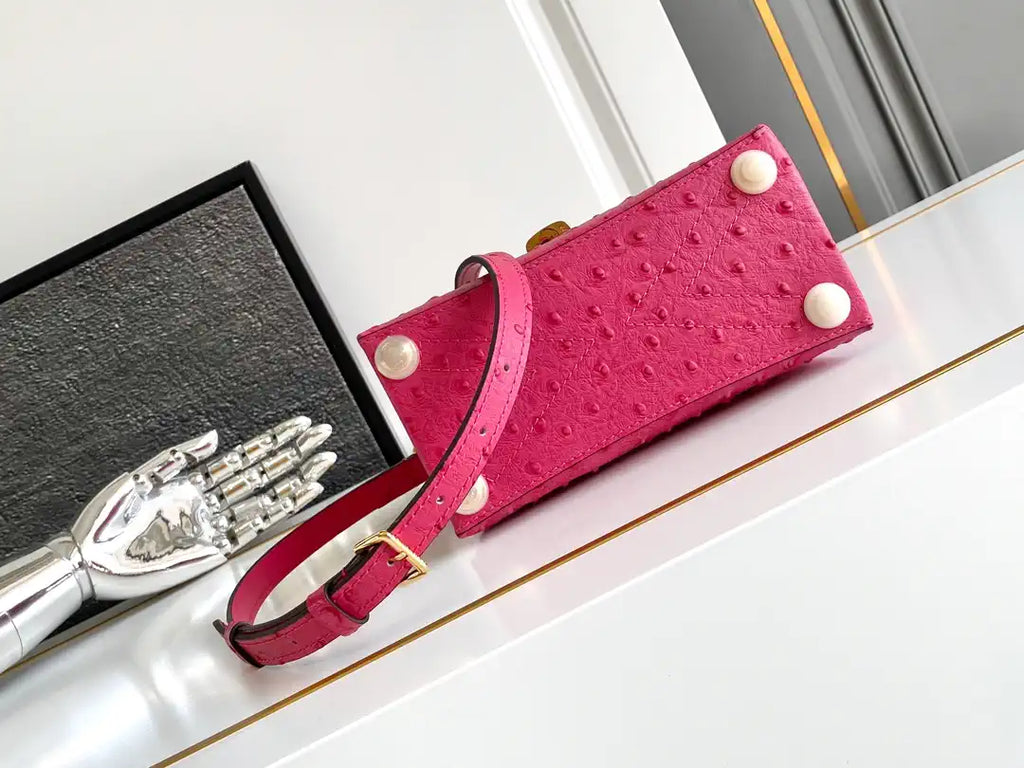 LV M87106 Louis Vuitton Ostrich Rose Des Vents Mini Rose Red