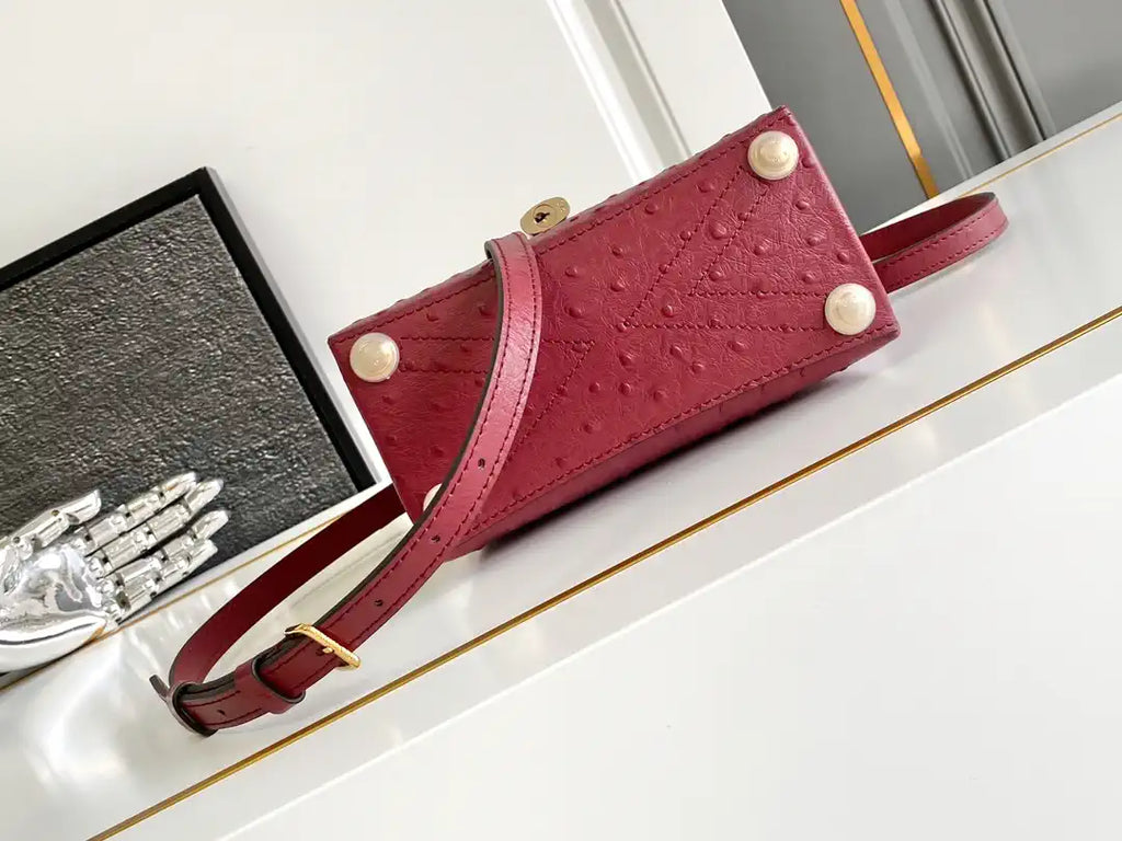 LV M87106 Louis Vuitton Ostrich Rose Des Vents Mini Wine Red