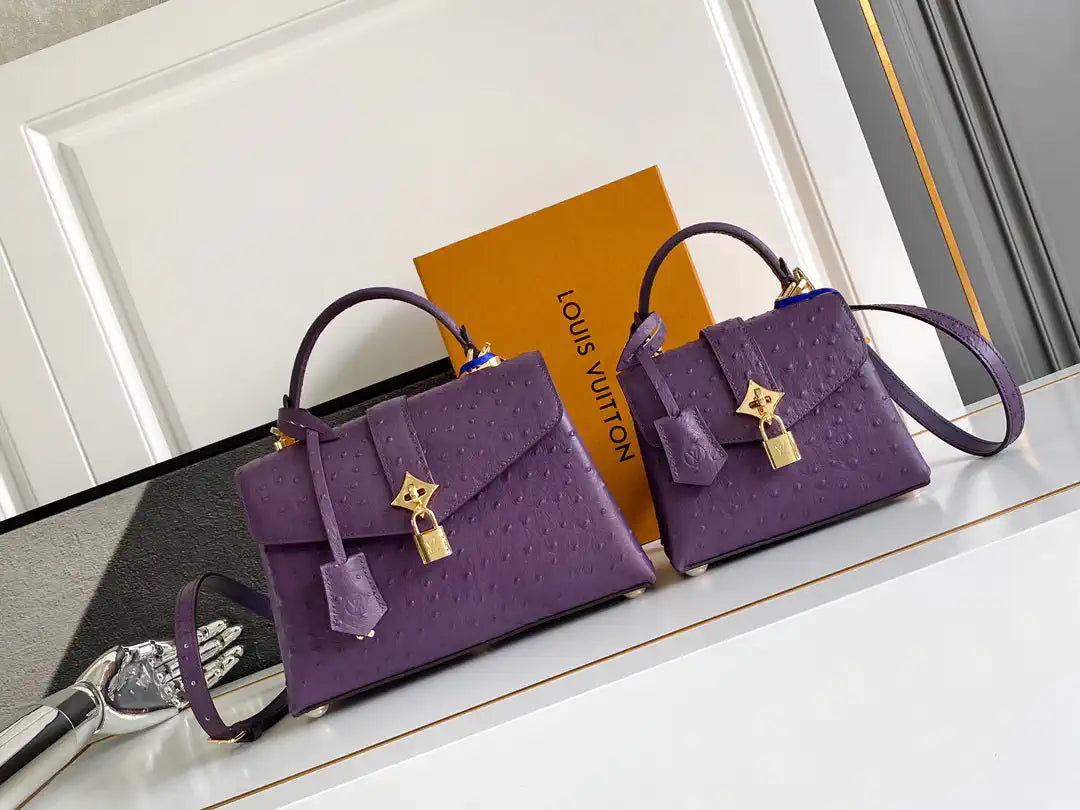 LV M87107 Louis Vuitton Ostrich Rose Des Vents MM Purple