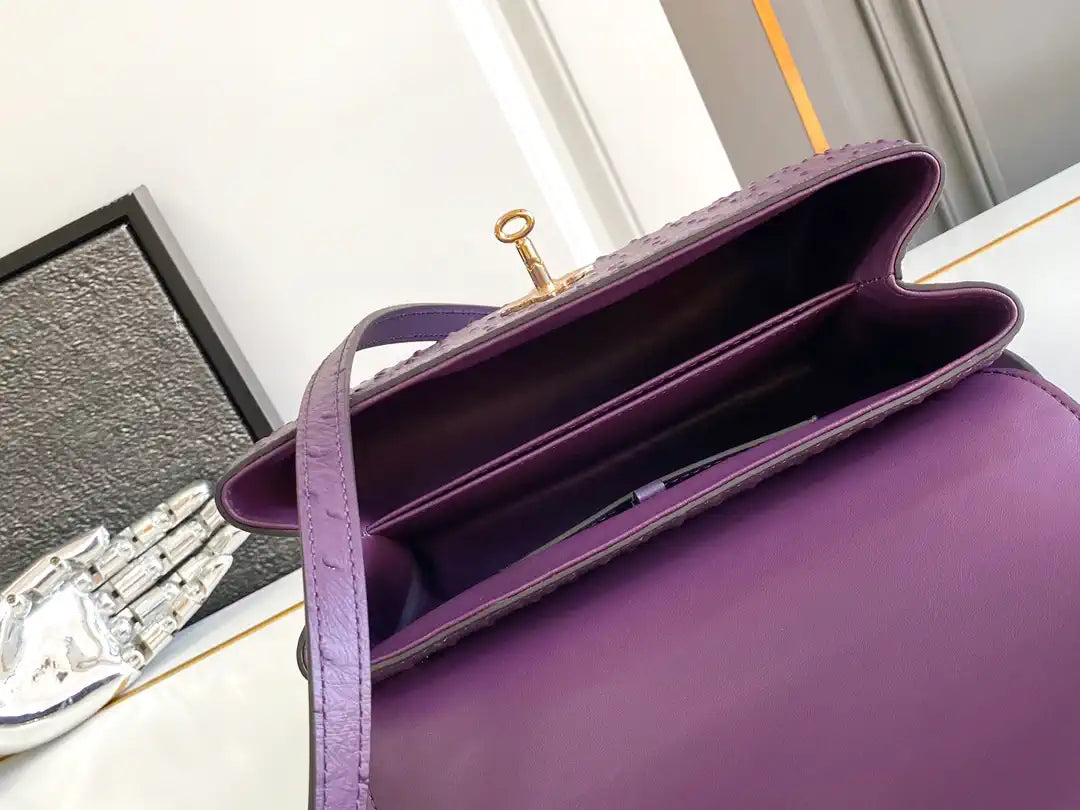 LV M87107 Louis Vuitton Ostrich Rose Des Vents MM Purple