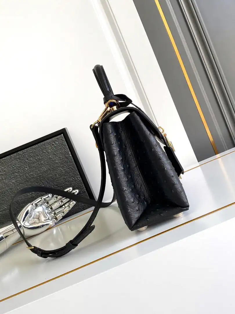 LV M87107 Louis Vuitton Ostrich Rose Des Vents MM Black