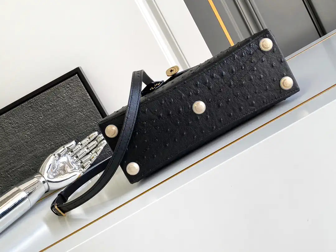LV M87107 Louis Vuitton Ostrich Rose Des Vents MM Black