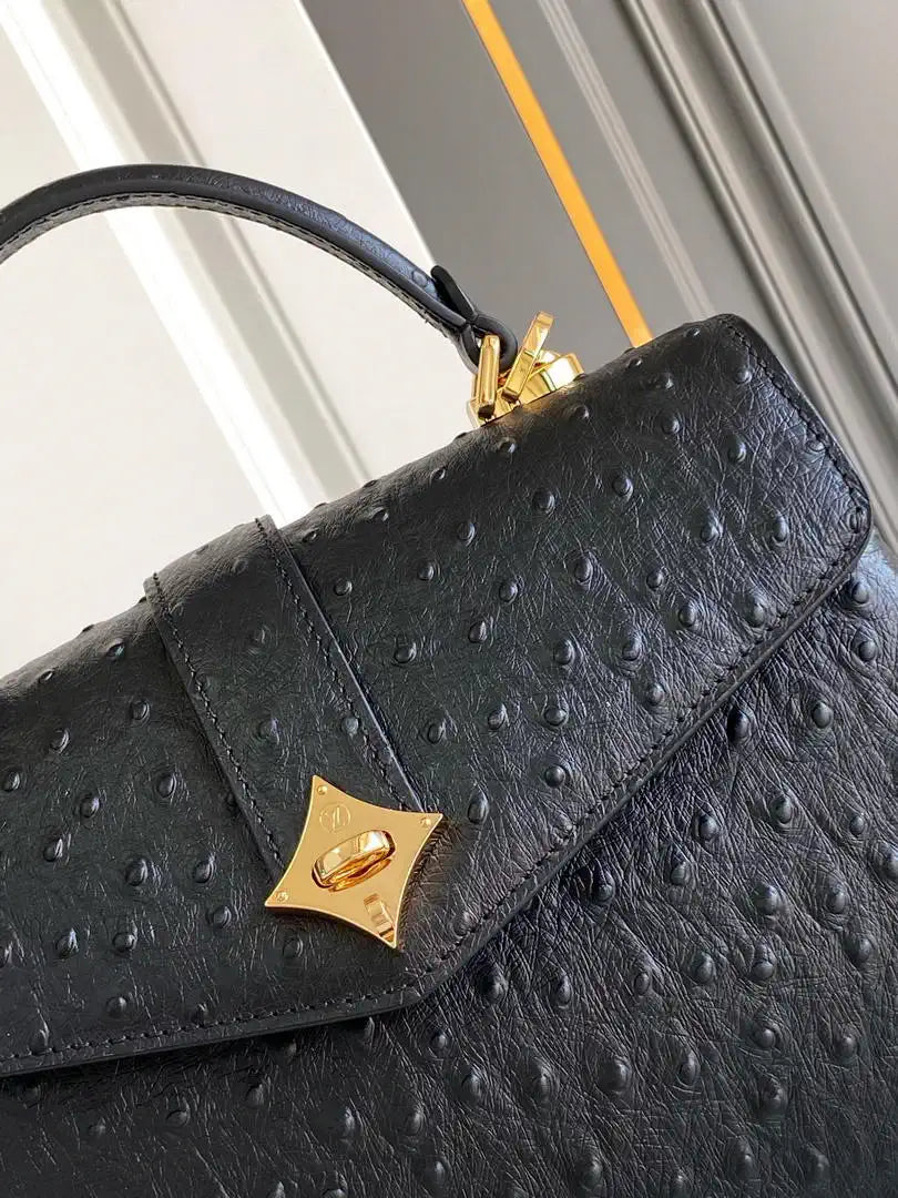 LV M87107 Louis Vuitton Ostrich Rose Des Vents MM Black