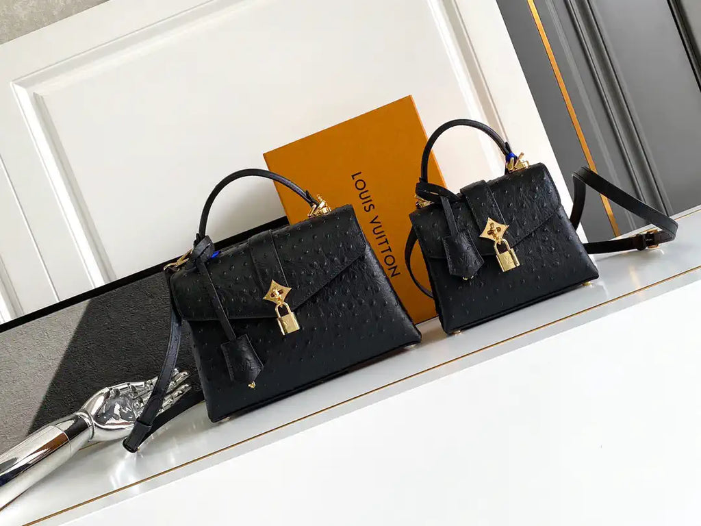 LV M87107 Louis Vuitton Ostrich Rose Des Vents MM Black