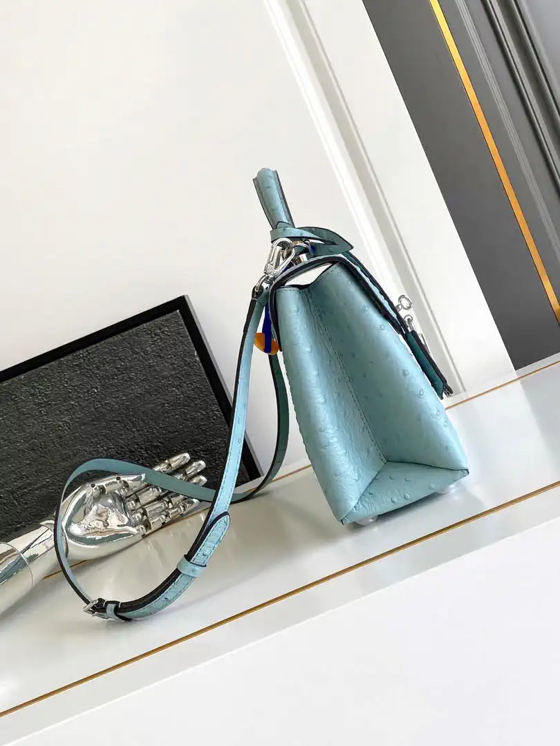 LV M87107 Louis Vuitton Ostrich Rose Des Vents MM Light Blue