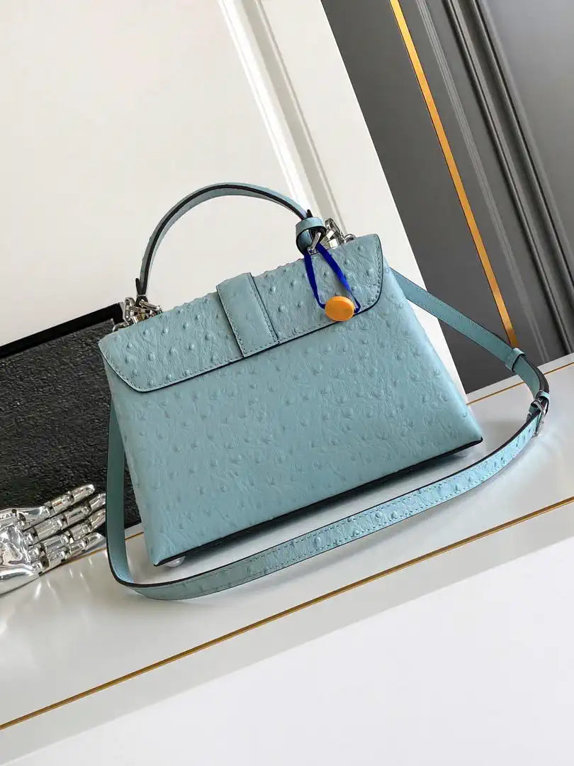 LV M87107 Louis Vuitton Ostrich Rose Des Vents MM Light Blue