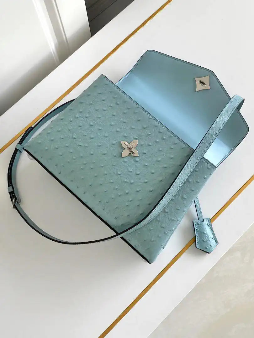 LV M87107 Louis Vuitton Ostrich Rose Des Vents MM Light Blue