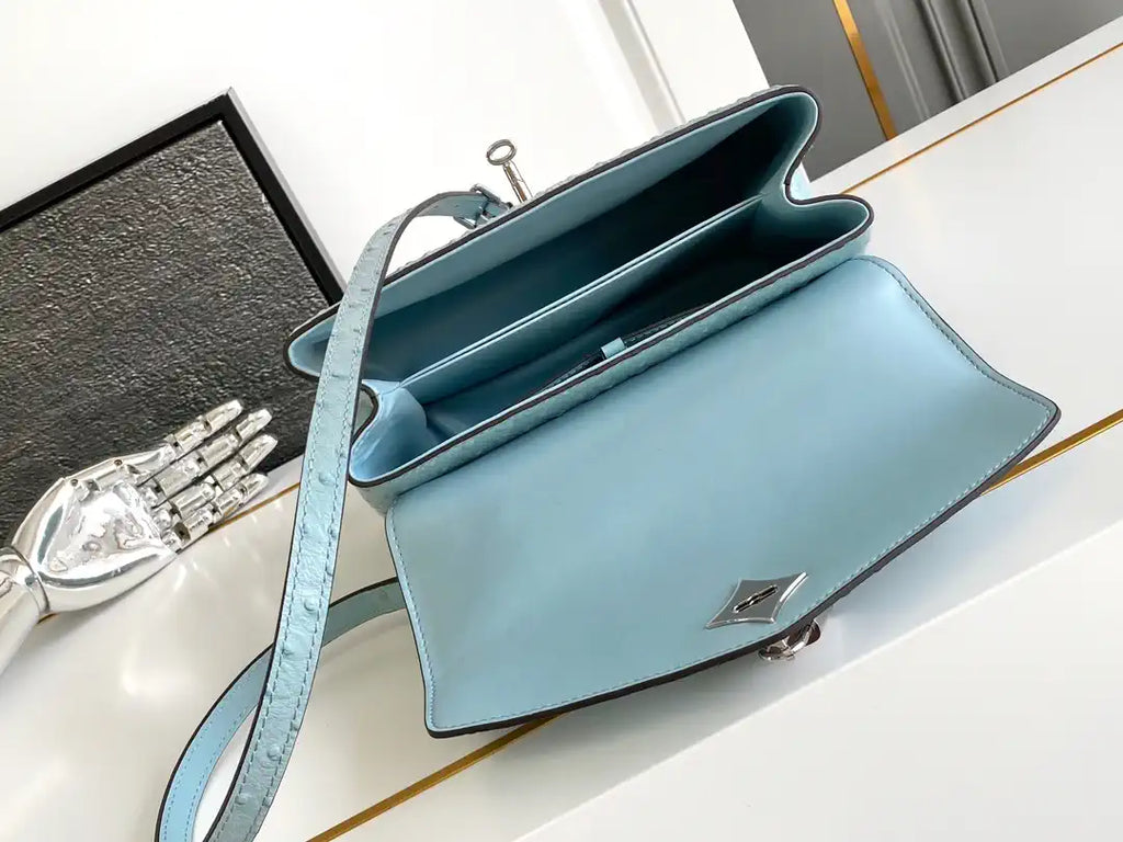 LV M87107 Louis Vuitton Ostrich Rose Des Vents MM Light Blue