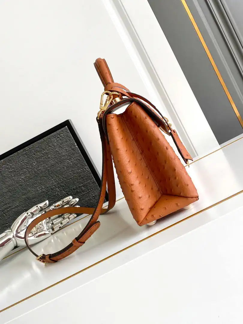 LV M87107 Louis Vuitton Ostrich Rose Des Vents MM Brown